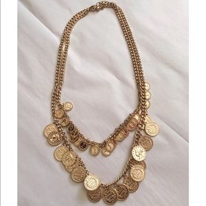Gold coin 2 chain necklace